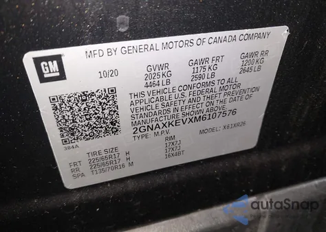 2021 Chevrolet Equinox Fwd Lt z USA, uszkodzony, nr VIN 2GNAXKEVXM6107576